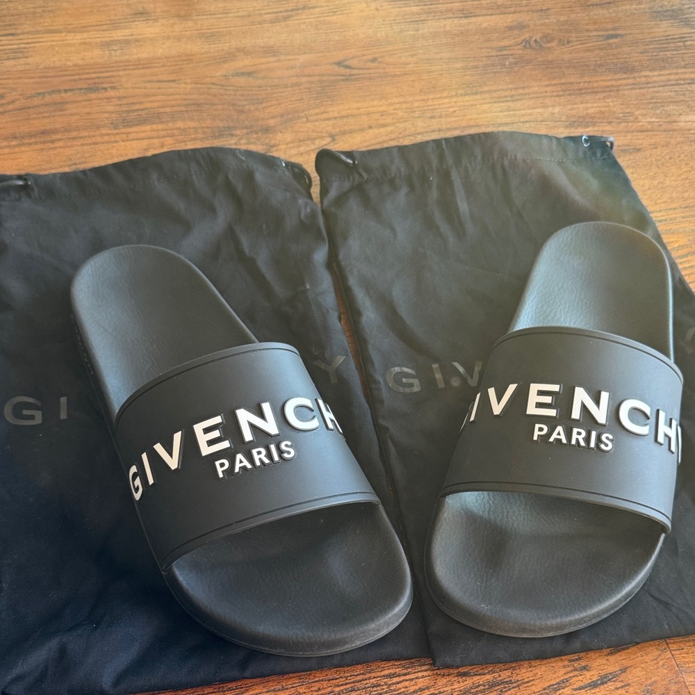 Givenchy Black Slides with White Branding